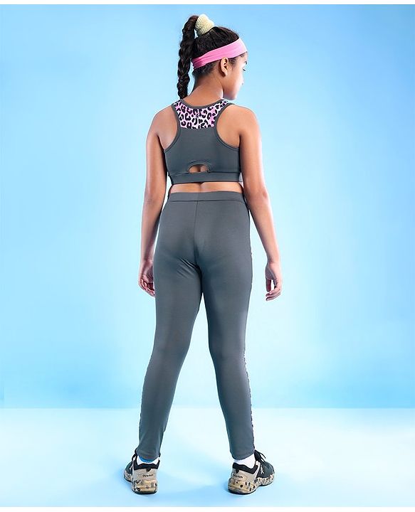 Pine Active Sleeveless High Stretch Sports Bra & Leggings Cheetah Pattern - Multicolour