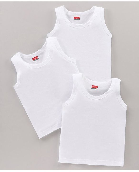 Babyhug 100% Sleeveless Solid Vest Pack Of 3 - White