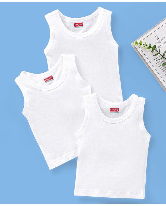 Babyhug 100% Cotton Sleeveless Sando Pack of 3 - White