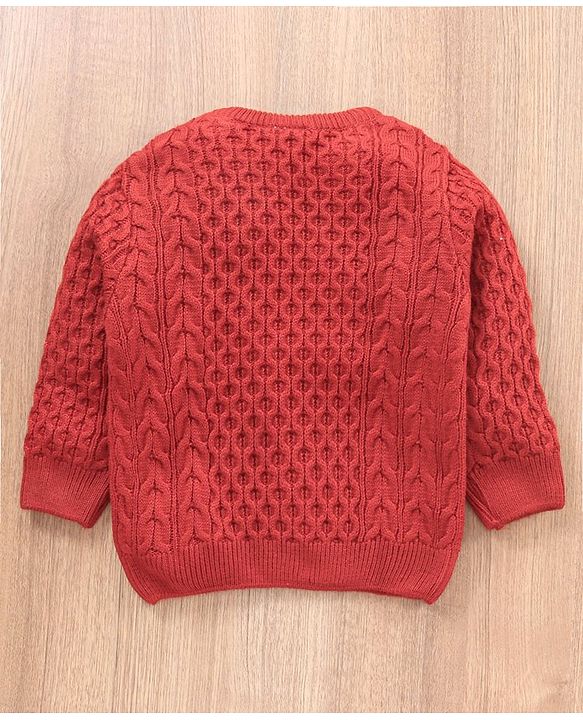 Babyhug Full Sleeves Cable Knit Sweater Solid - Red