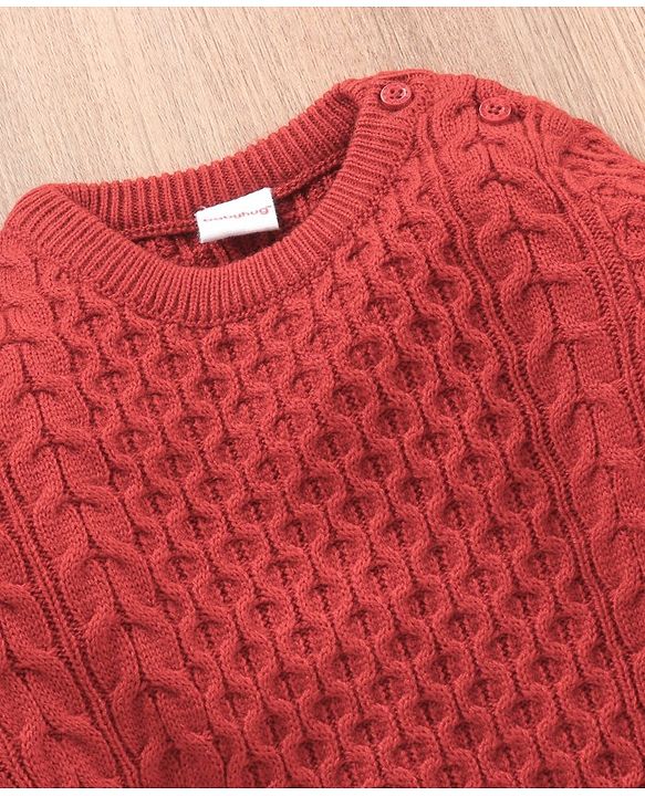Babyhug Full Sleeves Cable Knit Sweater Solid - Red