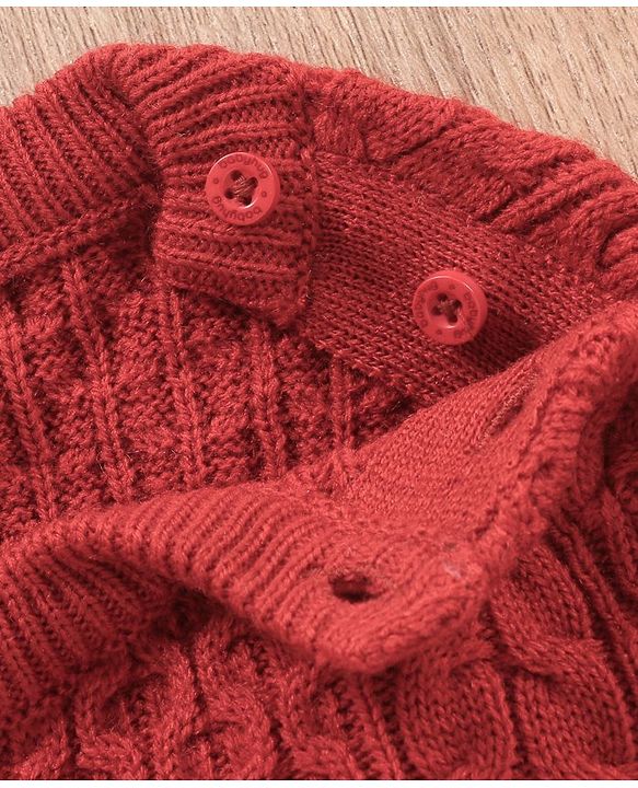 Babyhug Full Sleeves Cable Knit Sweater Solid - Red