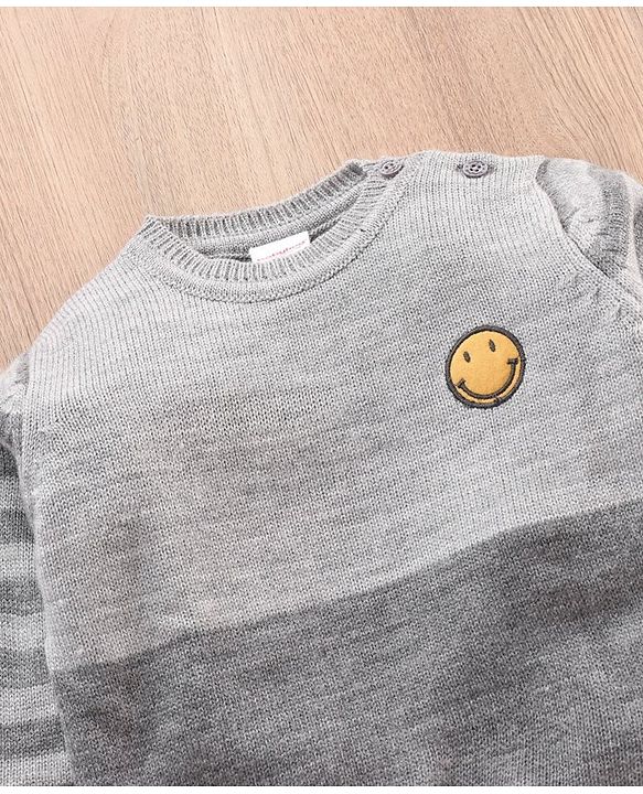 Babyhug Full Sleeves Sweater Color Block Print - Grey