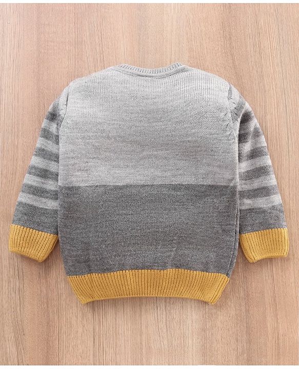 Babyhug Full Sleeves Sweater Color Block Print - Grey