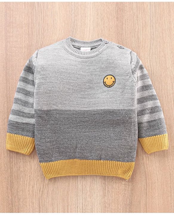 Babyhug Full Sleeves Sweater Color Block Print - Grey