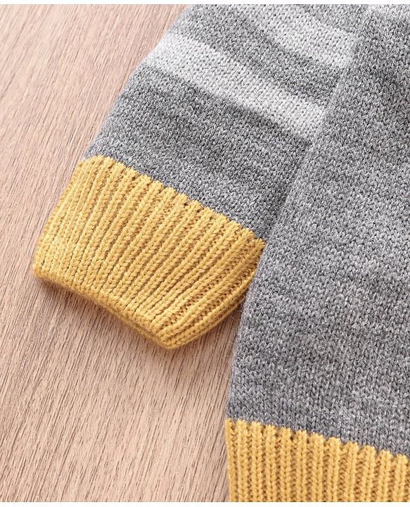Babyhug Full Sleeves Sweater Color Block Print - Grey