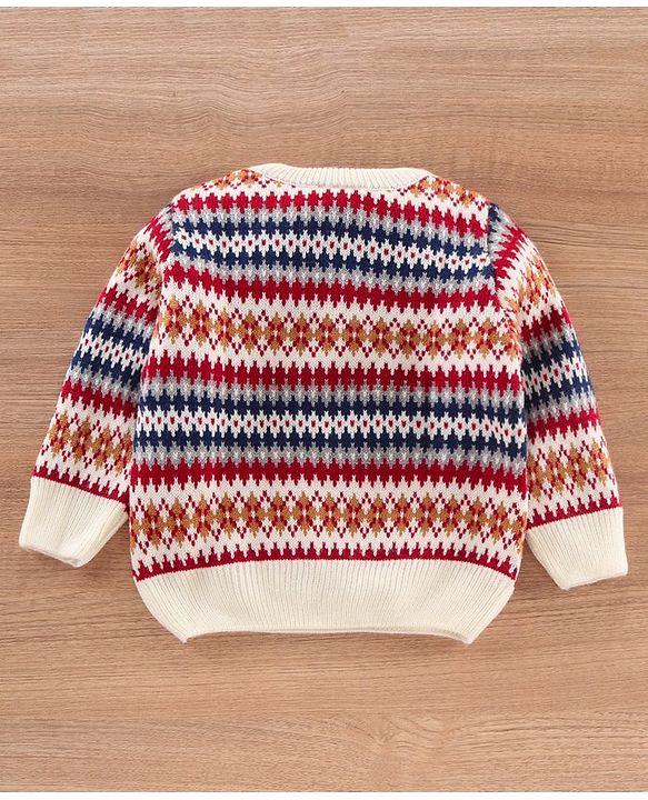 Babyhug Full Sleeves Intarsia Jacquard Pullover Sweater - Multicolour