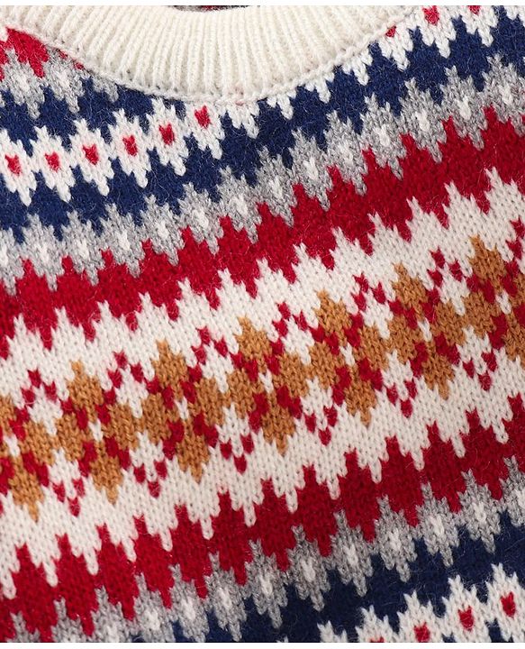 Babyhug Full Sleeves Intarsia Jacquard Pullover Sweater - Multicolour