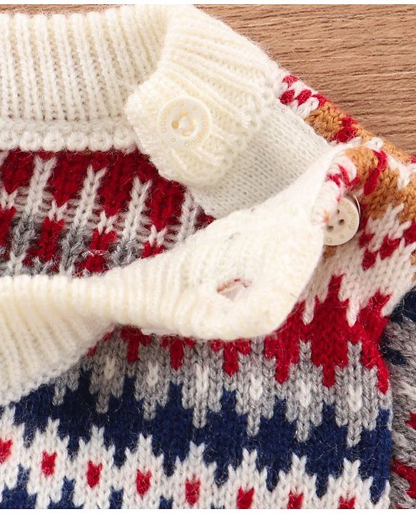 Babyhug Full Sleeves Intarsia Jacquard Pullover Sweater - Multicolour