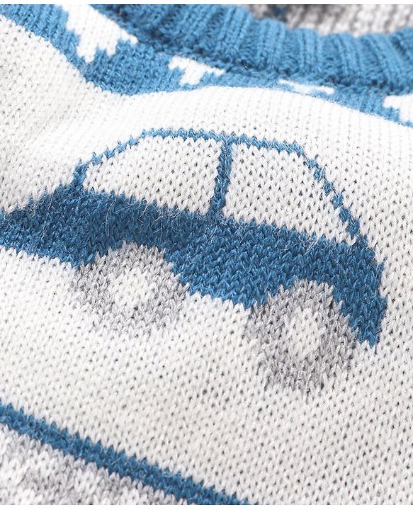 Babyhug Full Sleeves Sweater Car Design- Blue