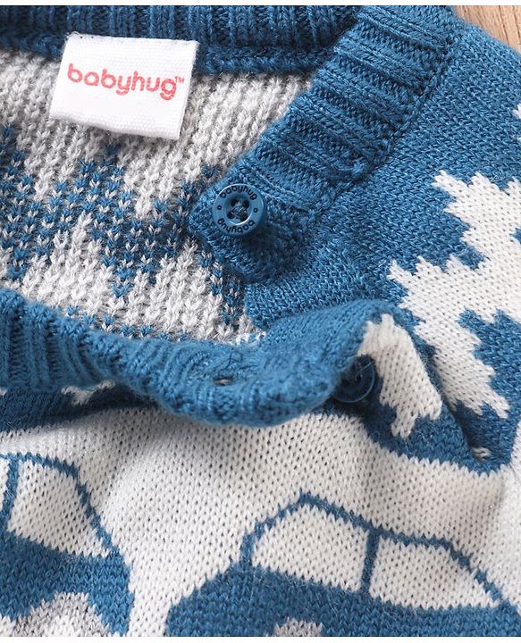 Babyhug Full Sleeves Sweater Car Design- Blue