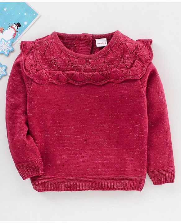 Babyhug Full Sleeves Sweater With Frill Detailing Solid- Fuchsia