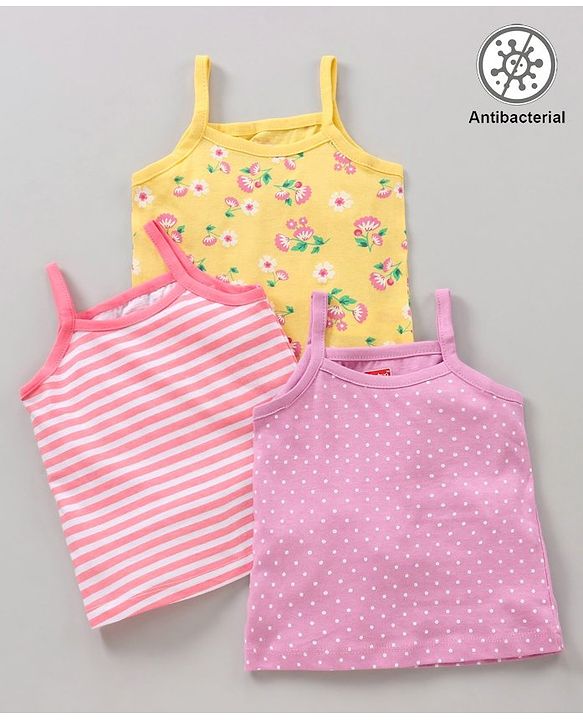 Babyhug 100% Cotton Sleeveless Antibacterial Slips Multi-Print Pack Of 3 - Pink Yellow
