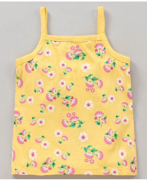 Babyhug 100% Cotton Sleeveless Antibacterial Slips Multi-Print Pack Of 3 - Pink Yellow