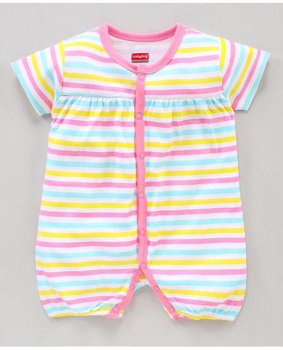 Babyhug 100% Cotton Half Sleeves Romper Pack of 2 - Pink White