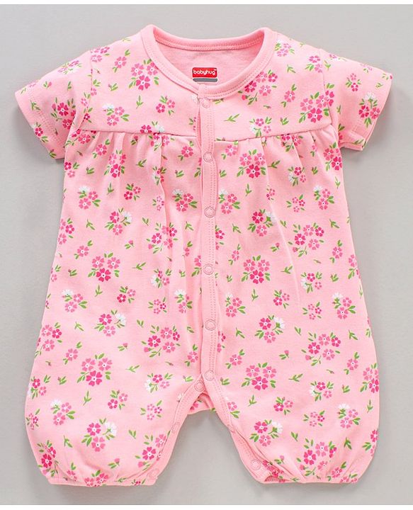 Babyhug 100% Cotton Half Sleeves Romper Pack of 2 - Pink White