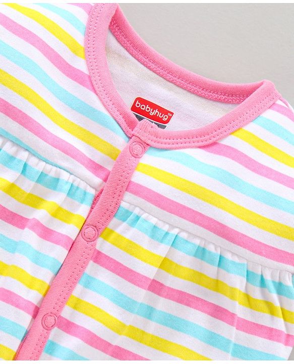 Babyhug 100% Cotton Half Sleeves Romper Pack of 2 - Pink White