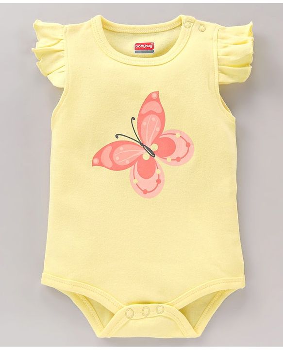 Babyhug 100% Cotton Frill Sleeves Onesie Butterfly Print Pack of 3 - Multicolour