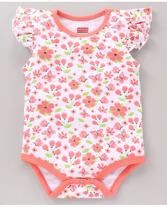 Babyhug 100% Cotton Frill Sleeves Onesie Butterfly Print Pack of 3 - Multicolour