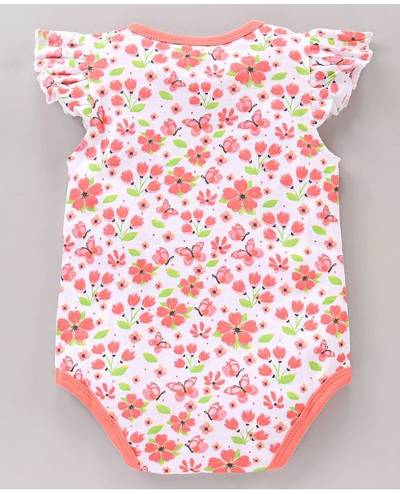Babyhug 100% Cotton Frill Sleeves Onesie Butterfly Print Pack of 3 - Multicolour