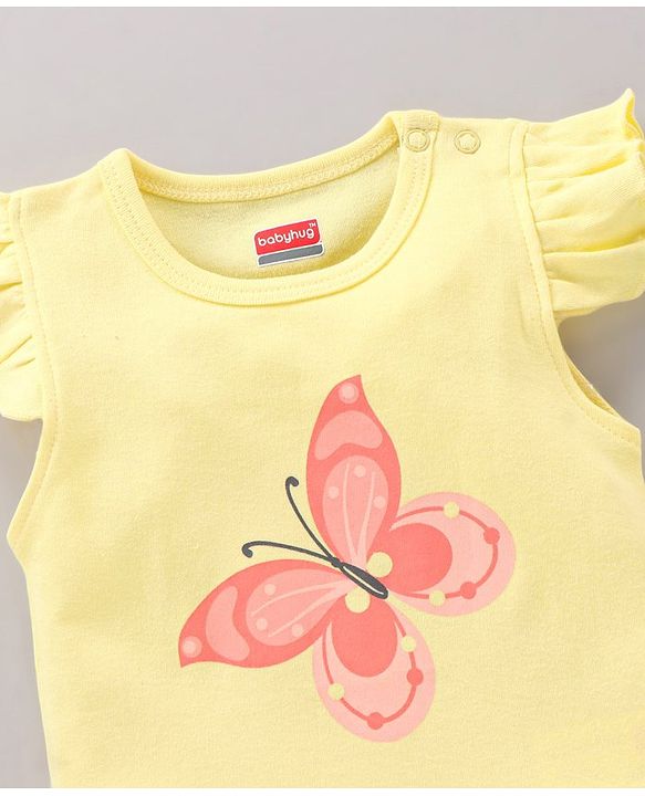 Babyhug 100% Cotton Frill Sleeves Onesie Butterfly Print Pack of 3 - Multicolour