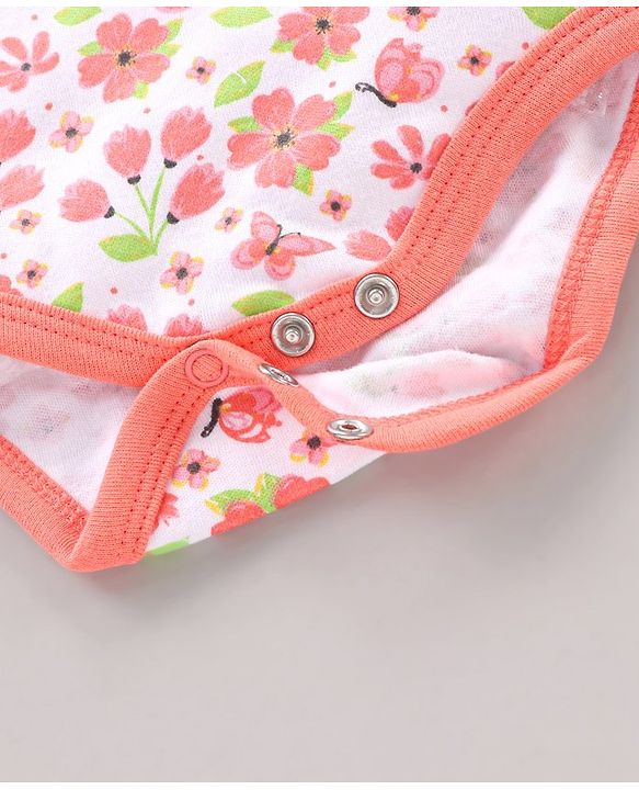 Babyhug 100% Cotton Frill Sleeves Onesie Butterfly Print Pack of 3 - Multicolour