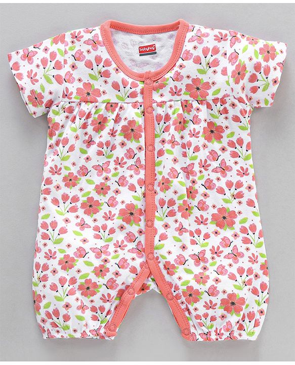 Babyhug 100% Cotton Half Sleeves Cotton Romper Floral Print Pack of 2 - Multicolor
