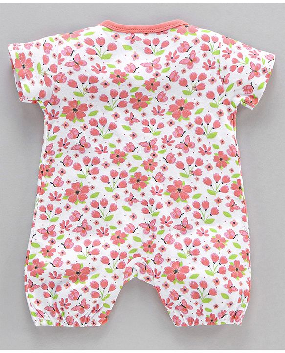 Babyhug 100% Cotton Half Sleeves Cotton Romper Floral Print Pack of 2 - Multicolor