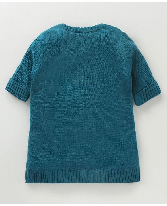 Babyhug Three Fourth Sleeves Cable Knit Woollen Dress - Blue