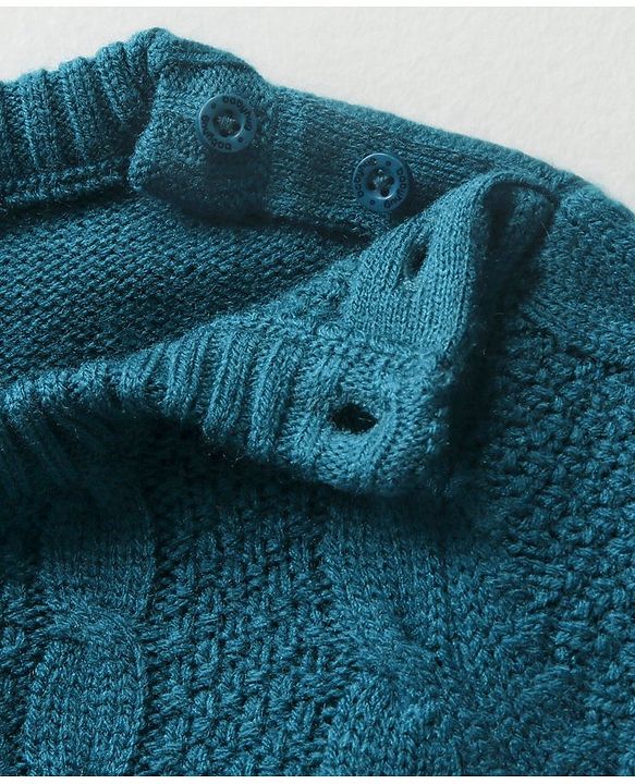 Babyhug Three Fourth Sleeves Cable Knit Woollen Dress - Blue