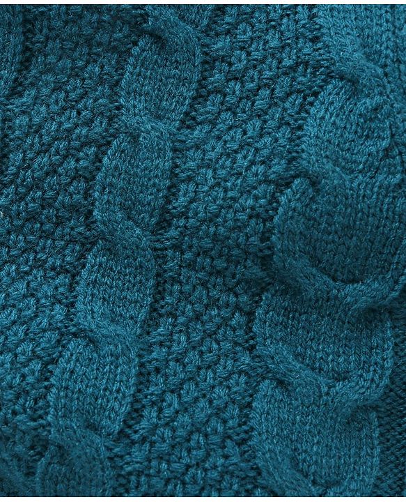 Babyhug Three Fourth Sleeves Cable Knit Woollen Dress - Blue
