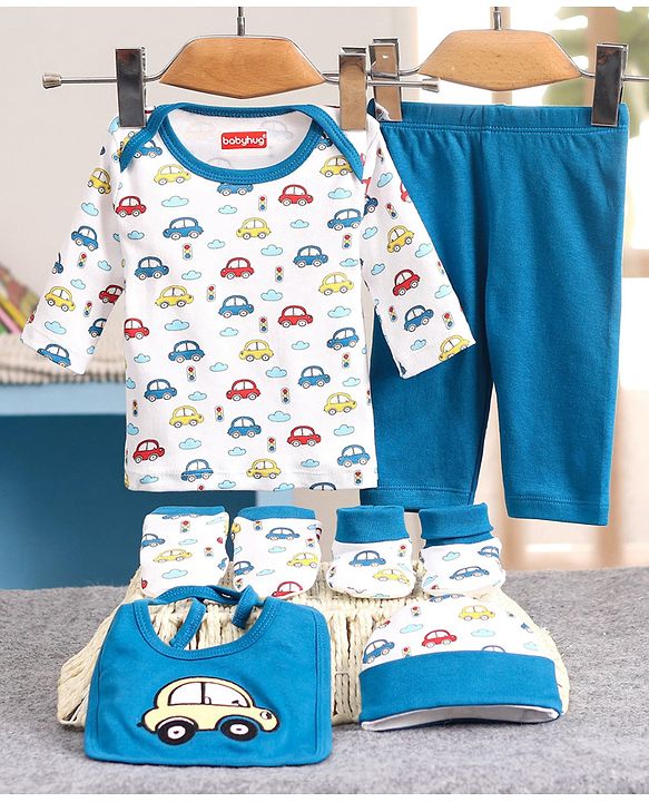 Babyhug Clothing Gift Set Car Print Pack of 6 - Blue