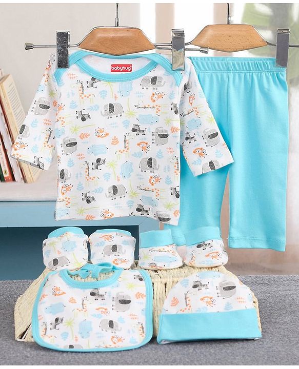 Babyhug 100% Cotton Clothing Gift Set Car Print Pack of 6 - Blue