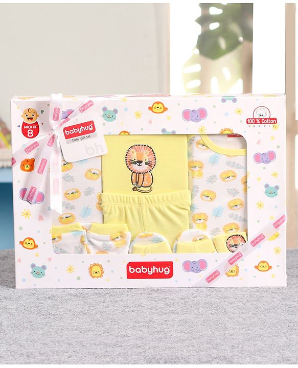 Babyhug 100% Cotton Clothing Gift Set Elephant Print Pack of 8 - Blue