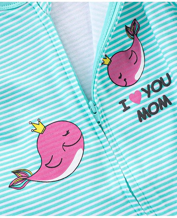 Babyhug Full Sleeves Footed Sleep Suit Dolphin Print -  Blue