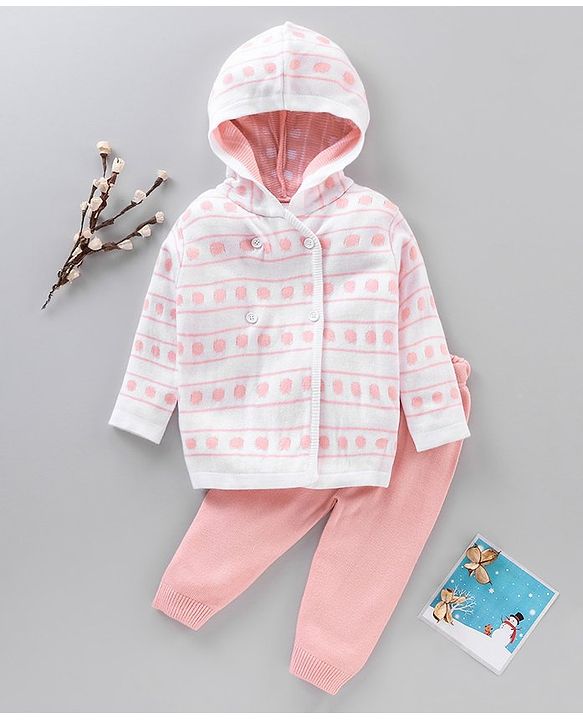Babyhug Full Sleeves Sweater Set Argyle Design - Pink