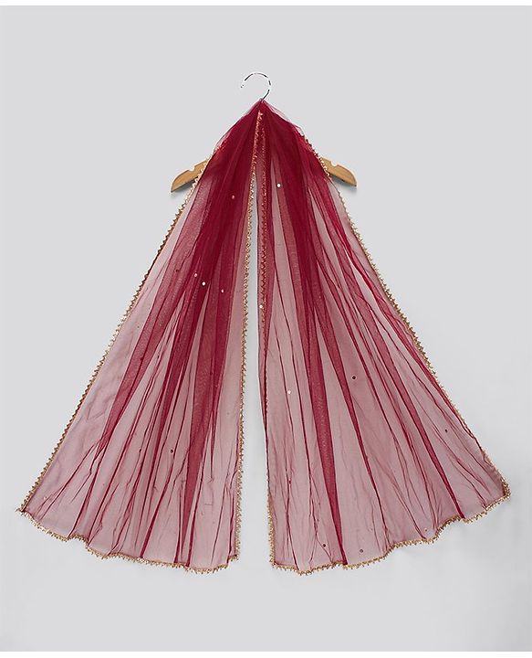 Pine Kids Half Sleeves Embroidered Choli with Lehenga and Dupatta - Maroon