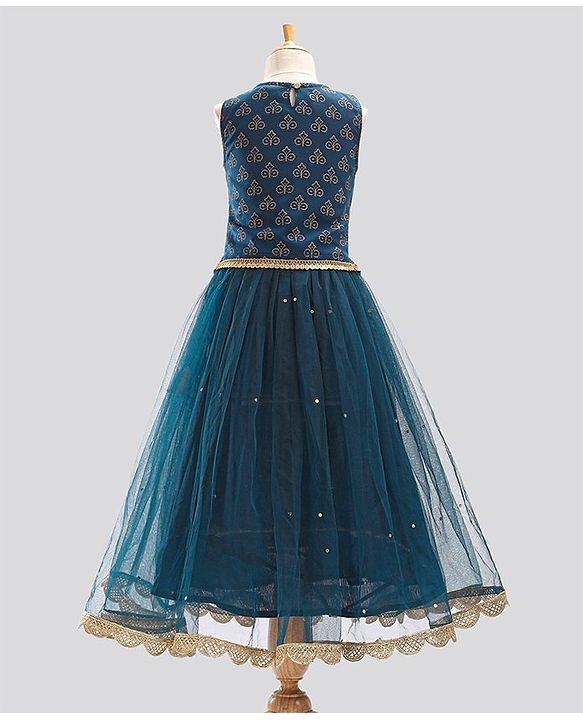 Pine Kids Half Sleeves Embroidered Choli with Lehenga and Dupatta - Blue