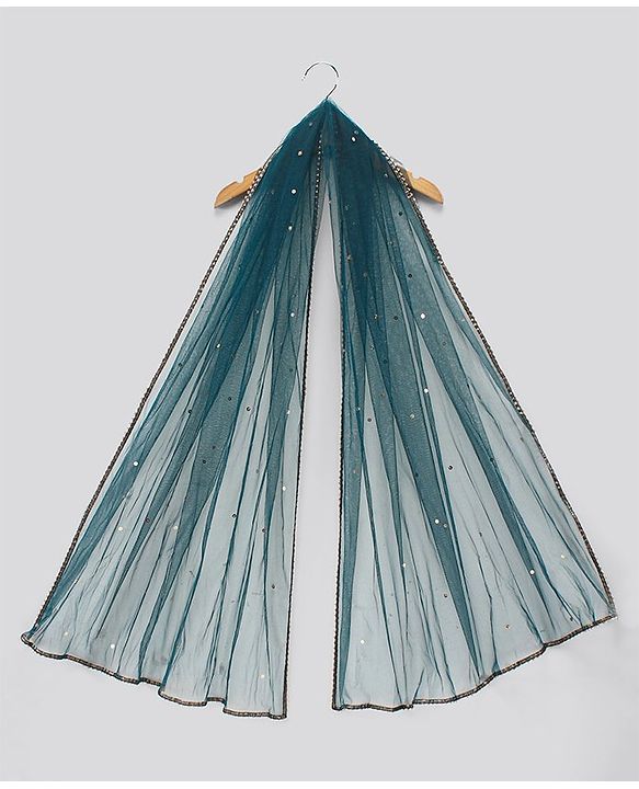Pine Kids Half Sleeves Embroidered Choli with Lehenga and Dupatta - Blue