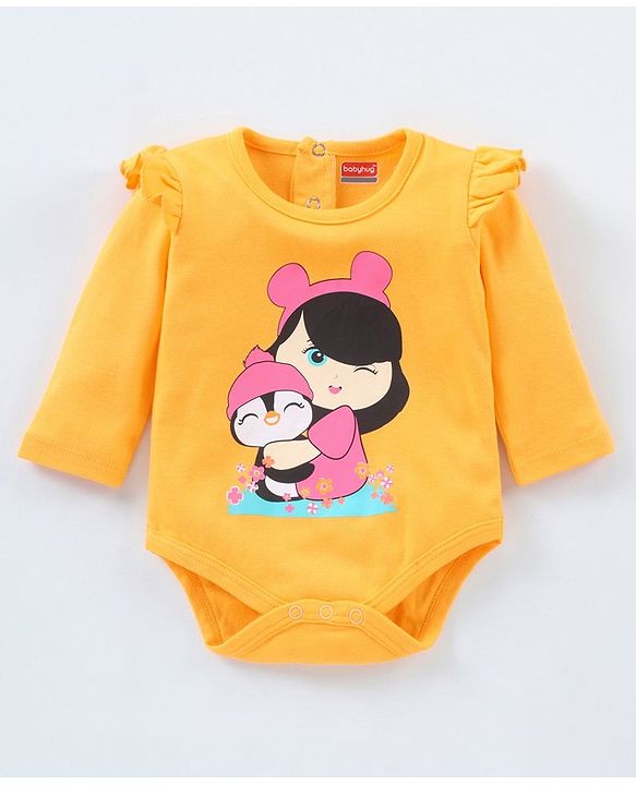 Babyhug 100% Cotton Full Sleeves Printed Onesie Pack of 2 - Pink Yellow