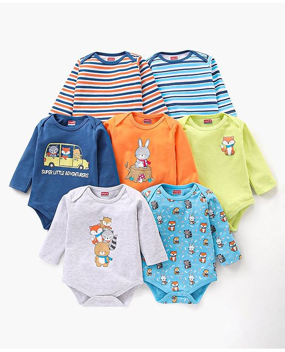 Babyhug 100% Cotton Full Sleeves Onesie Pack of 7 - Multicolor