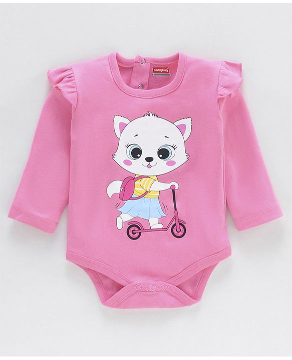 Babyhug 100% Cotton Full Sleeves Heart Printed Onesies Pack Of 2 - Pink
