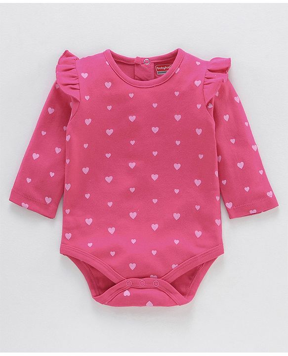 Babyhug 100% Cotton Full Sleeves Heart Printed Onesies Pack Of 2 - Pink
