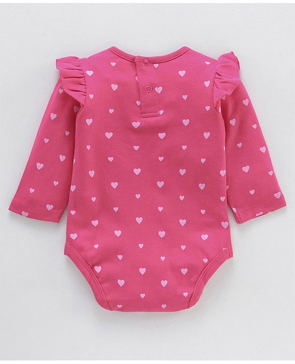 Babyhug 100% Cotton Full Sleeves Heart Printed Onesies Pack Of 2 - Pink