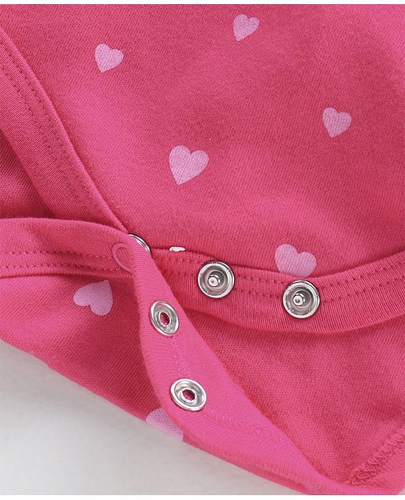 Babyhug 100% Cotton Full Sleeves Heart Printed Onesies Pack Of 2 - Pink