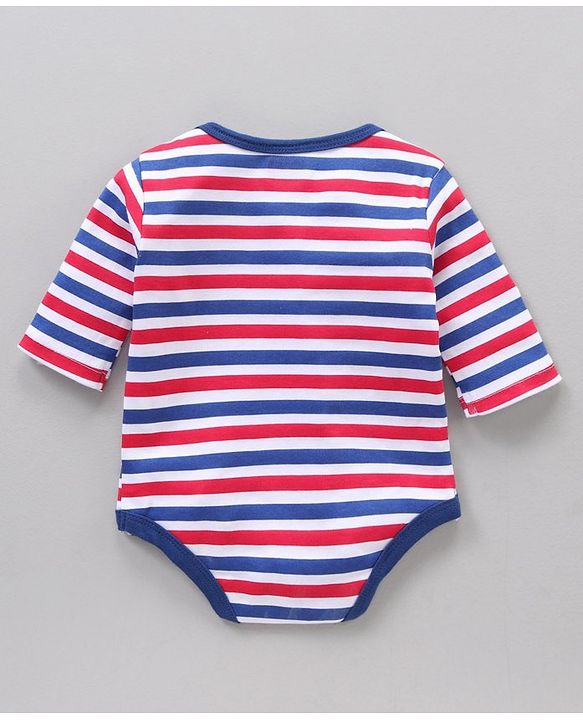 Babyhug 100% Cotton Full Sleeves Onesie Printed & Stripes Pack of 3 - Red Blue White