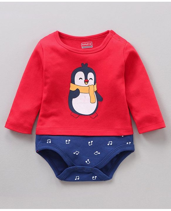 Babyhug 100% Cotton Full Sleeves Onesie Printed & Stripes Pack of 3 - Red Blue White