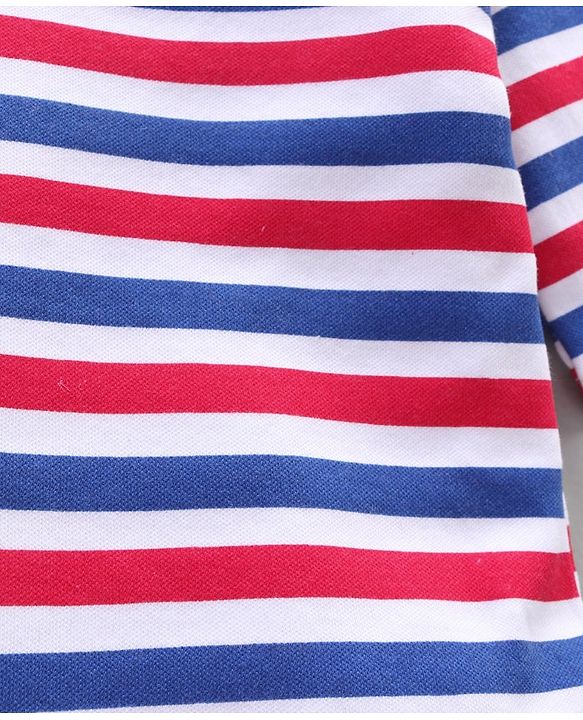 Babyhug 100% Cotton Full Sleeves Onesie Printed & Stripes Pack of 3 - Red Blue White