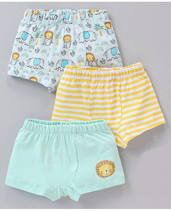 Babyhug 100% Cotton Briefs Stripes & Animal Print Pack of 3- Multicolor