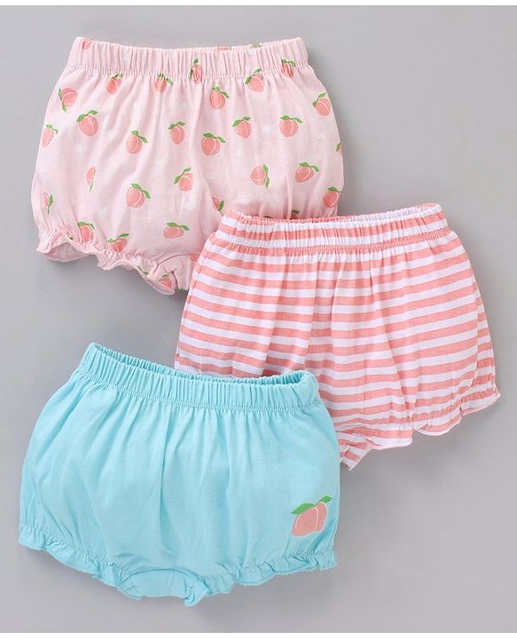 Babyhug 100% Cotton Bloomer Stripes & Peach Print Pack of 3- Multicolor